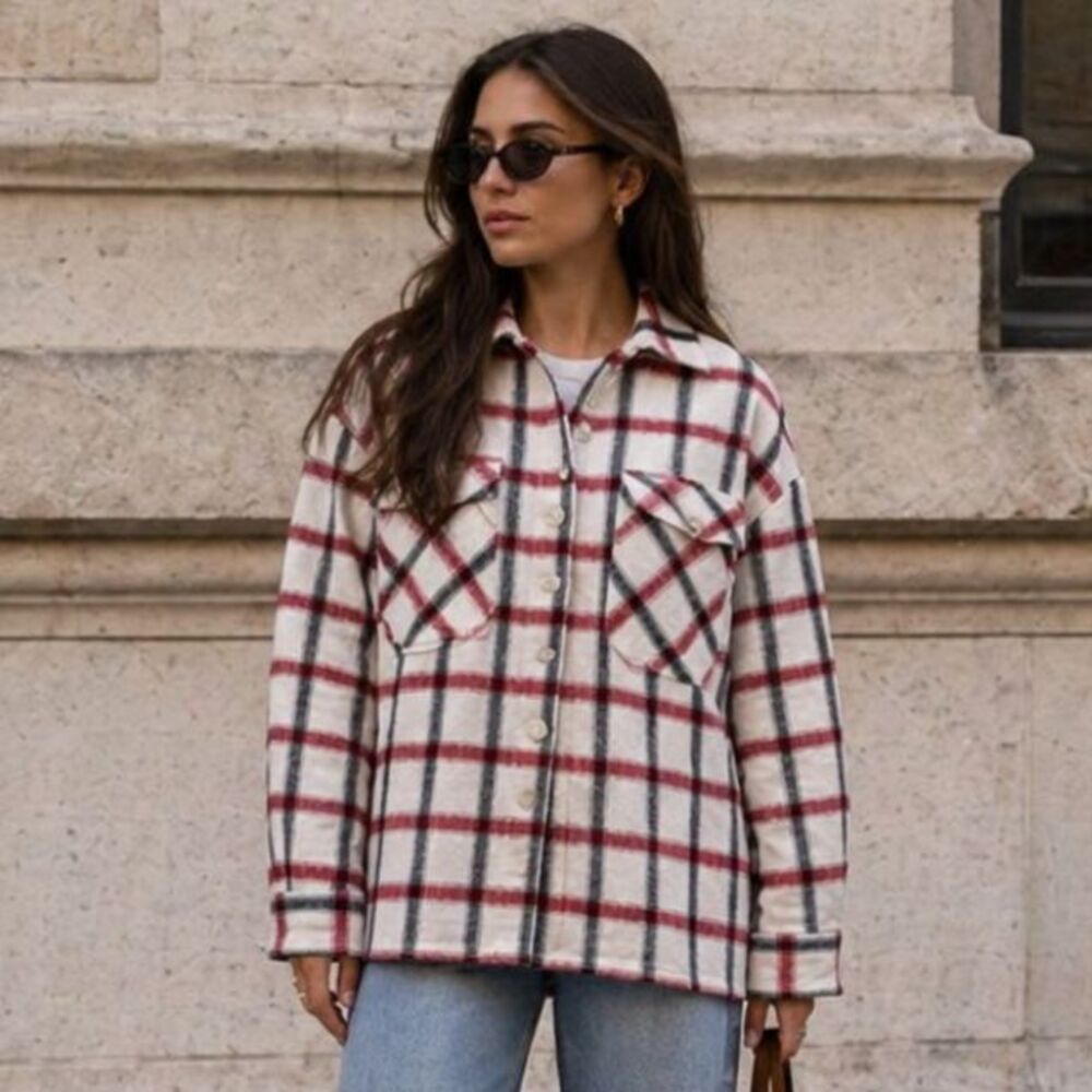 Zara Plaid Shacket Oversized Boxy Shirt Jacket Italian Fabric Small